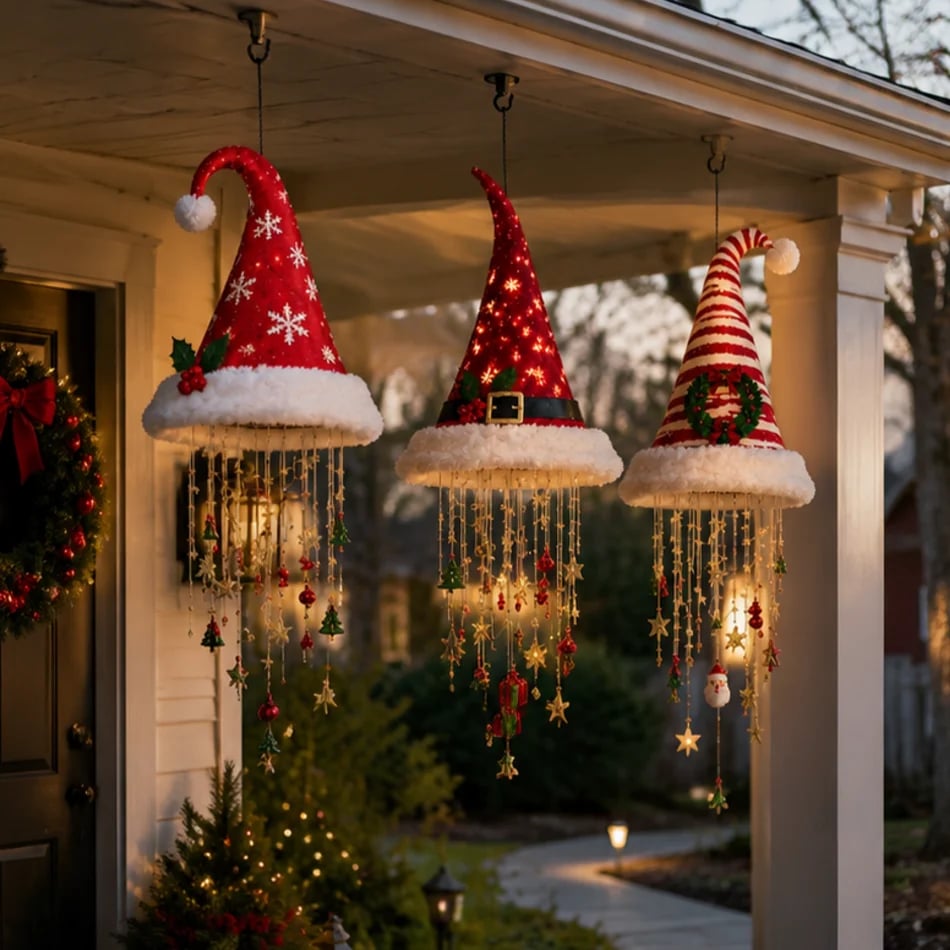 ๐
Lighted Santa Hat Hanging Chandelier ๐ | 3 Styles Warm LED Christmas String Light | Indoor Outdoor Porch Holiday Decor Gift