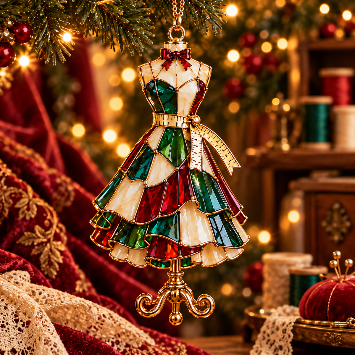 ✨ 2026 TopSpire®Vintage Stained Glass Sewing Christmas Ornaments – Set of 6