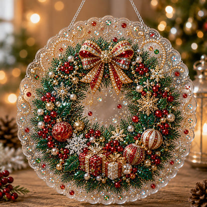 🎄 LAST DAY 49% OFF – ✨TopSpire® Christmas Pearl Diamond Art Hanging Ornament Kit | Luxury Flocked Canvas with Scratch-Resistant Non-Fading Pearl Beads DIY Handmade Holiday Hanging Decor 🎅💎