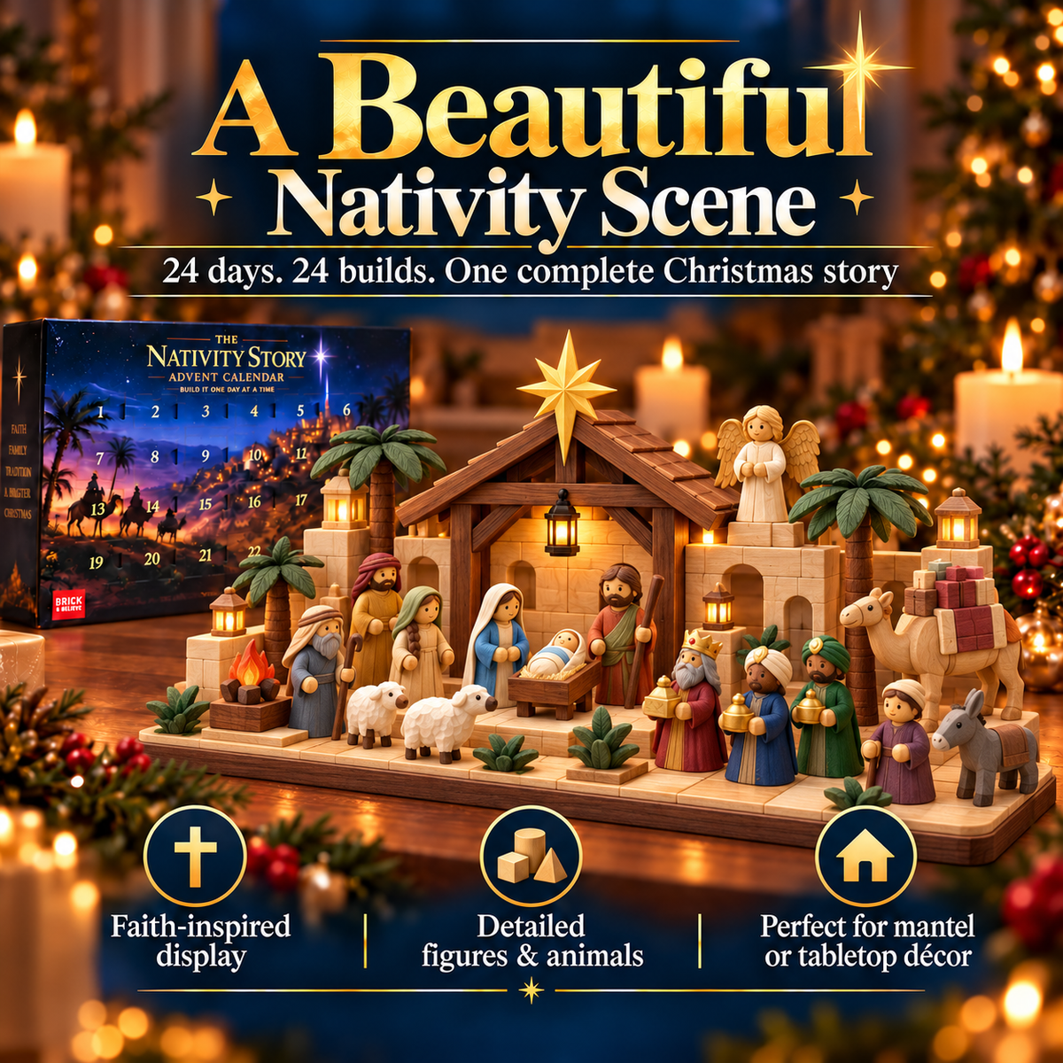 ✝️TopSpire®Nativity Advent Calendar – 24-Day Buildable Christmas Nativity Set✨