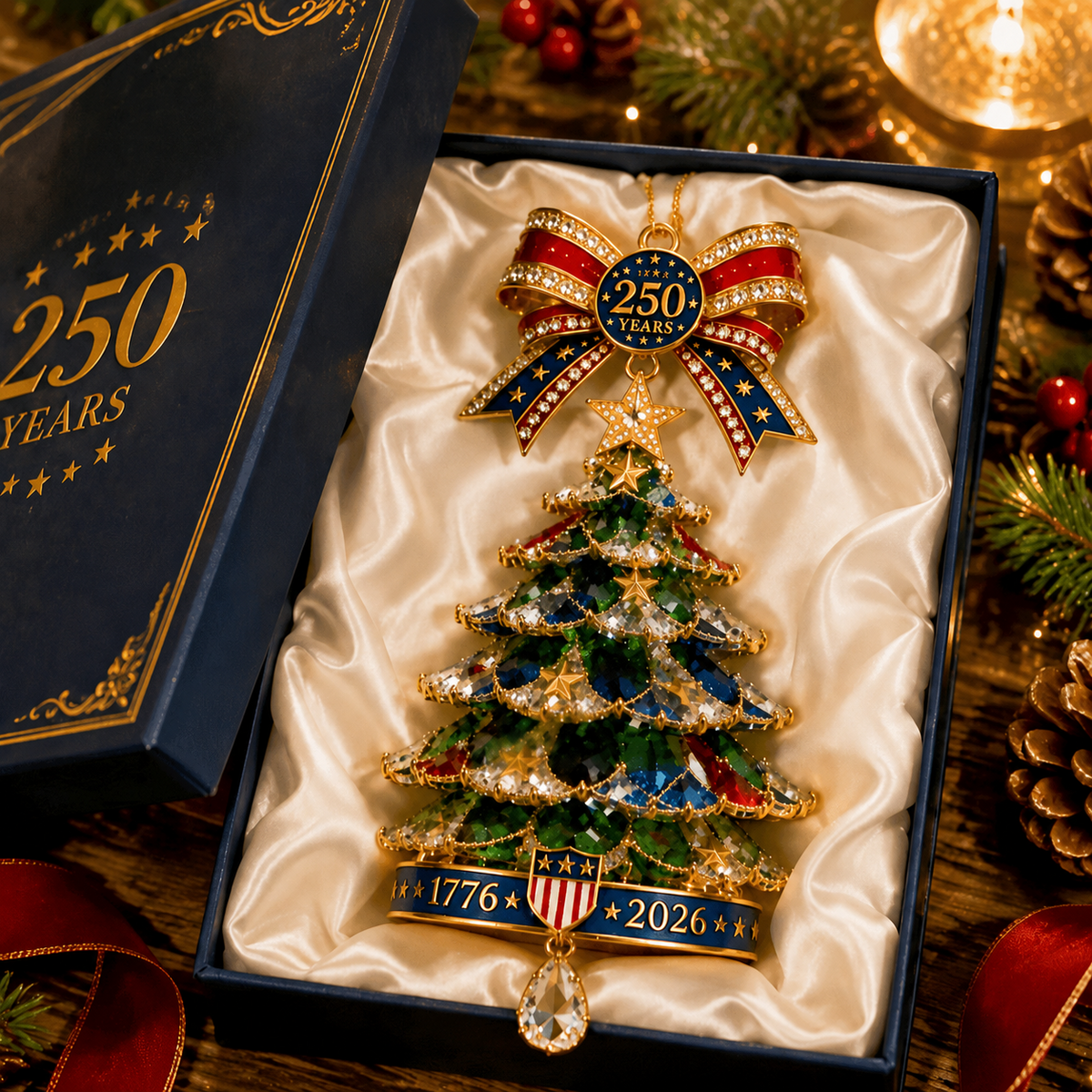 TopSpire®250th Anniversary Jeweled Christmas Tree Ornament (1776 2026)