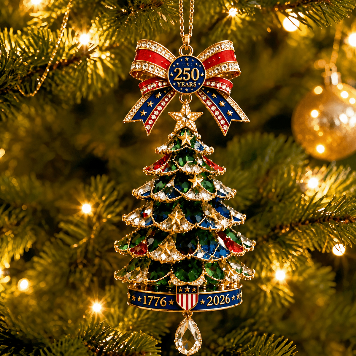 TopSpire®250th Anniversary Jeweled Christmas Tree Ornament (1776 2026)