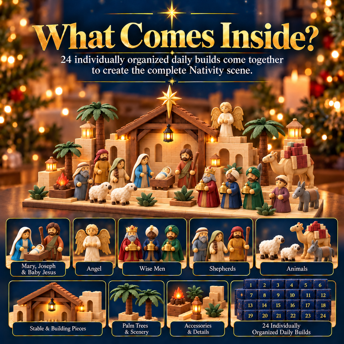 ✝️TopSpire®Nativity Advent Calendar – 24-Day Buildable Christmas Nativity Set✨