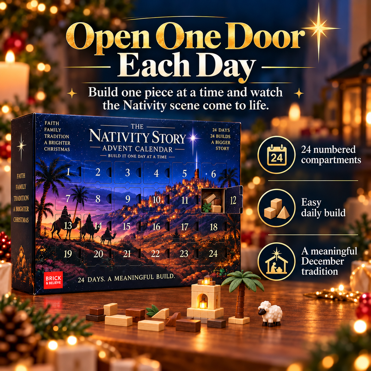 ✝️TopSpire®Nativity Advent Calendar – 24-Day Buildable Christmas Nativity Set✨