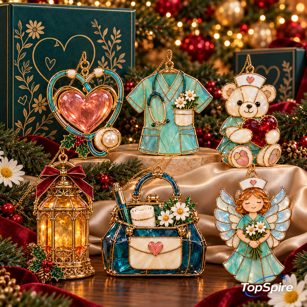 ✨ TopSpire®2026 Nurse Appreciation Stained Glass Christmas Ornaments – Set of 6