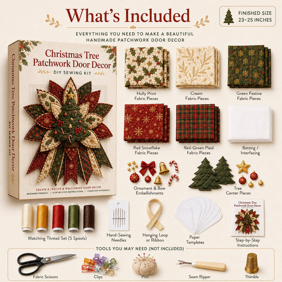 TopSpire®Beginner-Friendly Oversized Christmas Character Quilted Door Hanger Sewing Kit Complete Kit with All Tools & Step-by-Step Guide Included