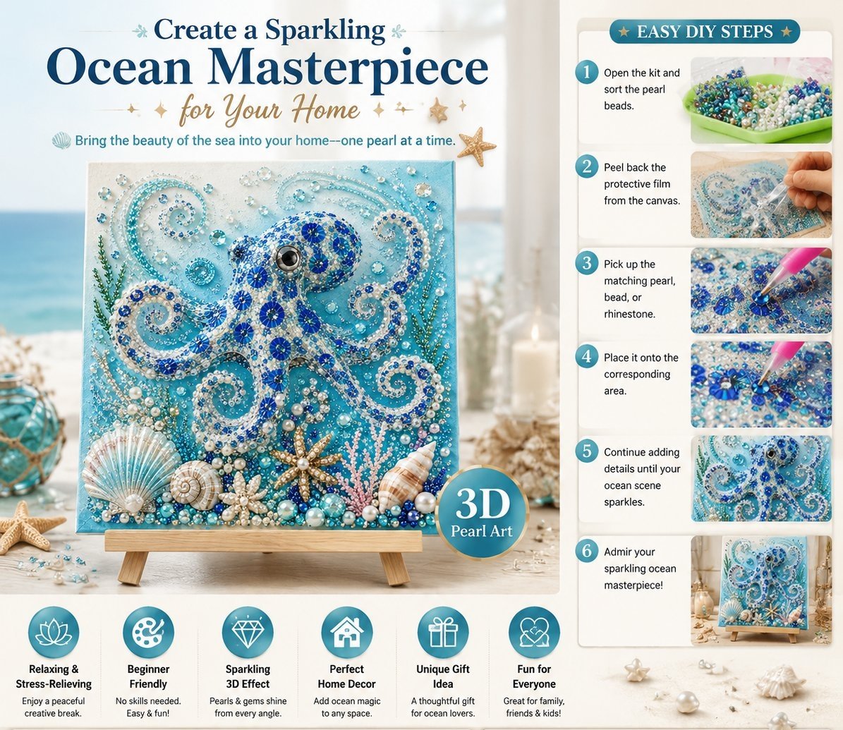 🌊✨ Ocean Theme Pearl Art DIY Kit – Relaxing DIY Craft to Create Stunning Coastal Artwork