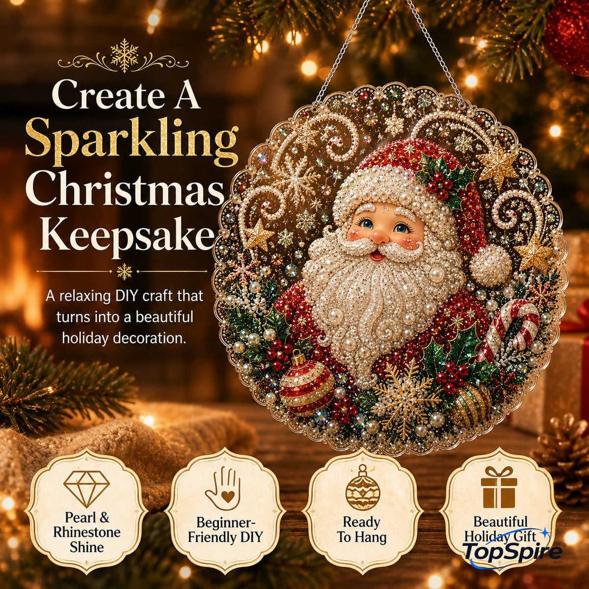 🎄 LAST DAY 49% OFF – ✨TopSpire® Christmas Pearl Diamond Art Hanging Ornament Kit | Luxury Flocked Canvas with Scratch-Resistant Non-Fading Pearl Beads DIY Handmade Holiday Hanging Decor 🎅💎