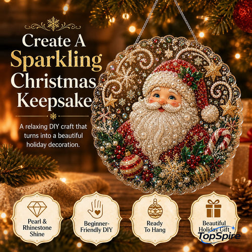 🎄 LAST DAY 49% OFF – ✨TopSpire® Christmas Pearl Diamond Art Hanging Ornament Kit | Luxury Flocked Canvas with Scratch-Resistant Non-Fading Pearl Beads DIY Handmade Holiday Hanging Decor 🎅💎