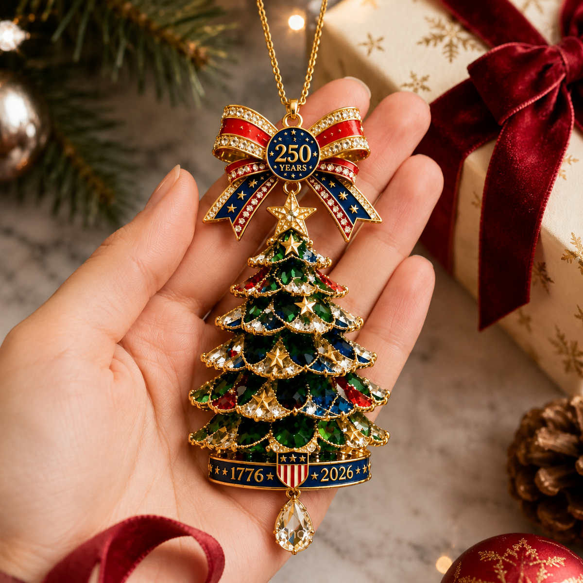 TopSpire®250th Anniversary Jeweled Christmas Tree Ornament (1776 2026)