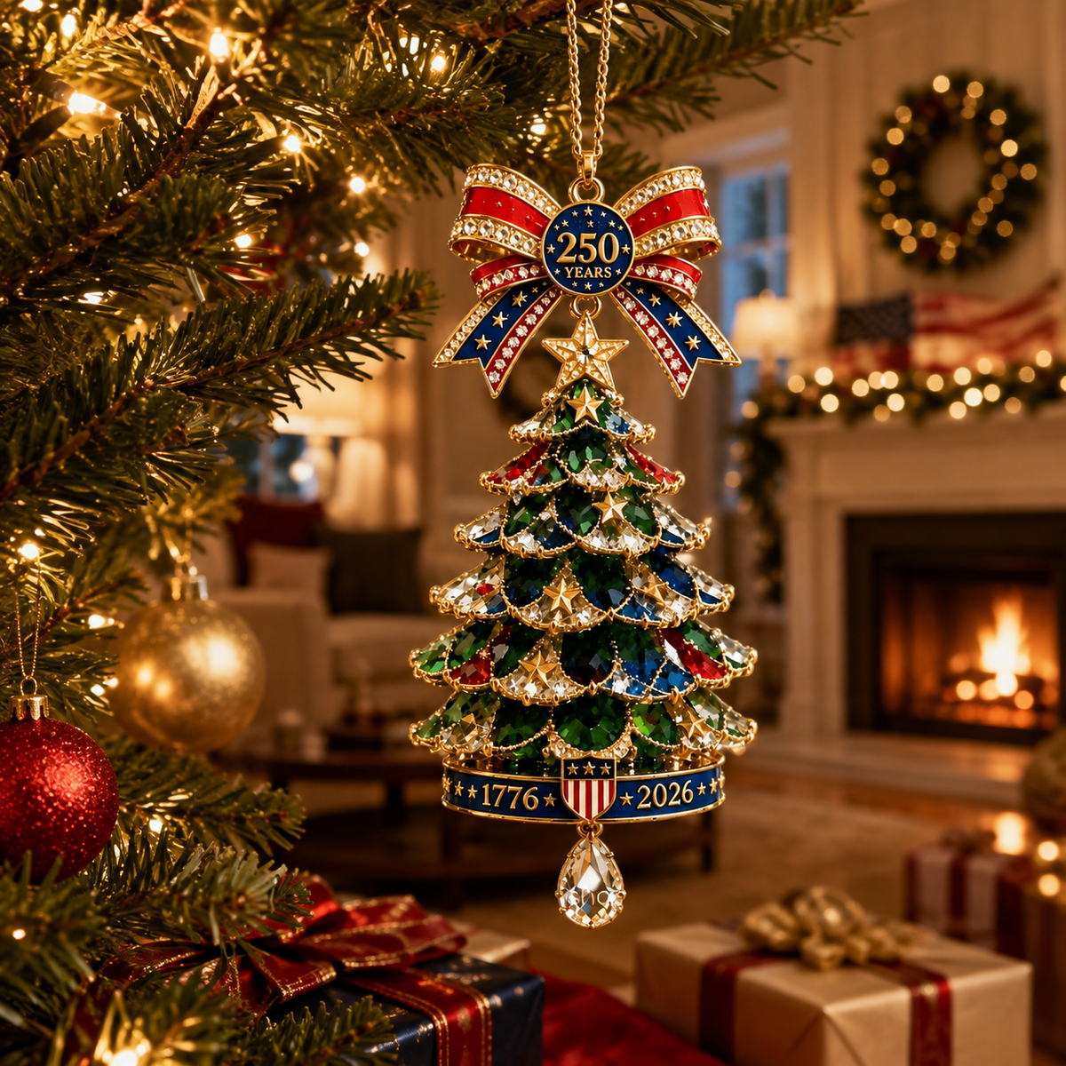 TopSpire®250th Anniversary Jeweled Christmas Tree Ornament (1776 2026)