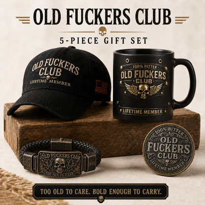 🔥 Today Only: FREE Collector Coin🔥 | ☠️Old Fuckers Club 2026 Ultimate Skull Gift Set — Cap + Bracelet + Vintage Lighter + Mug