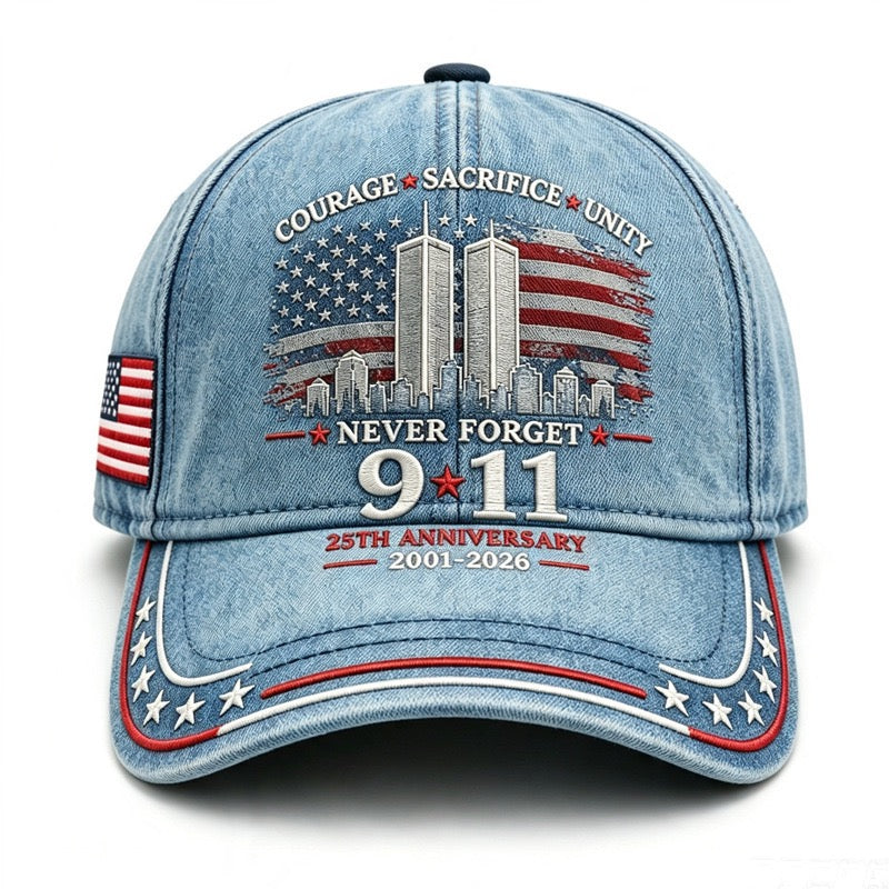 Never Forget 9/11 – 25th Anniversary Memorial Cap | 2001–2026🎁Free Memorial Coin With EveryCap Purchase
