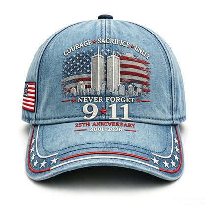Never Forget 9/11 – 25th Anniversary Memorial Cap | 2001–2026🎁Free Memorial Coin With EveryCap Purchase