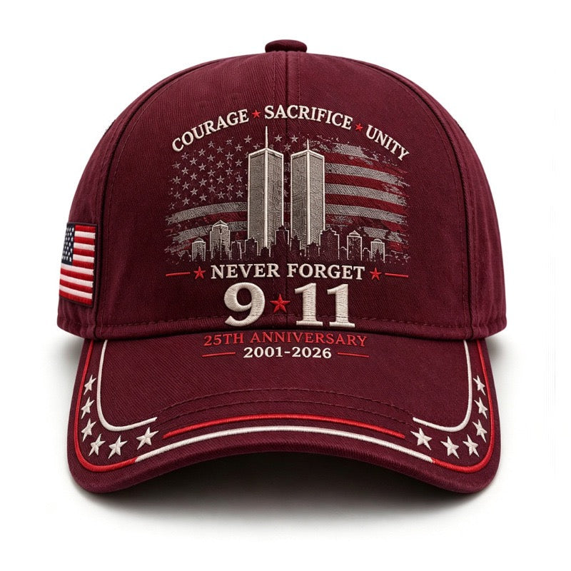 Never Forget 9/11 – 25th Anniversary Memorial Cap | 2001–2026🎁Free Memorial Coin With EveryCap Purchase