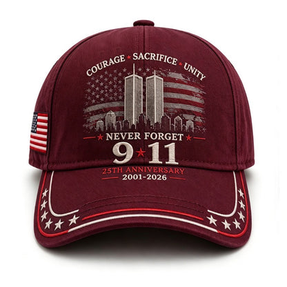 Never Forget 9/11 – 25th Anniversary Memorial Cap | 2001–2026🎁Free Memorial Coin With EveryCap Purchase