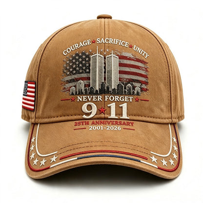 Never Forget 9/11 – 25th Anniversary Memorial Cap | 2001–2026🎁Free Memorial Coin With EveryCap Purchase