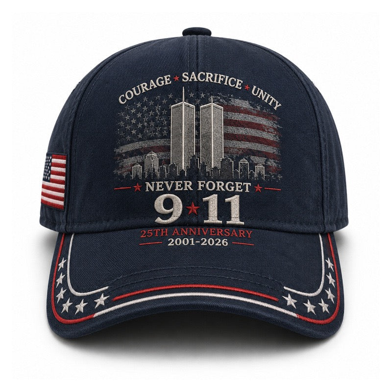 Never Forget 9/11 – 25th Anniversary Memorial Cap | 2001–2026🎁Free Memorial Coin With EveryCap Purchase