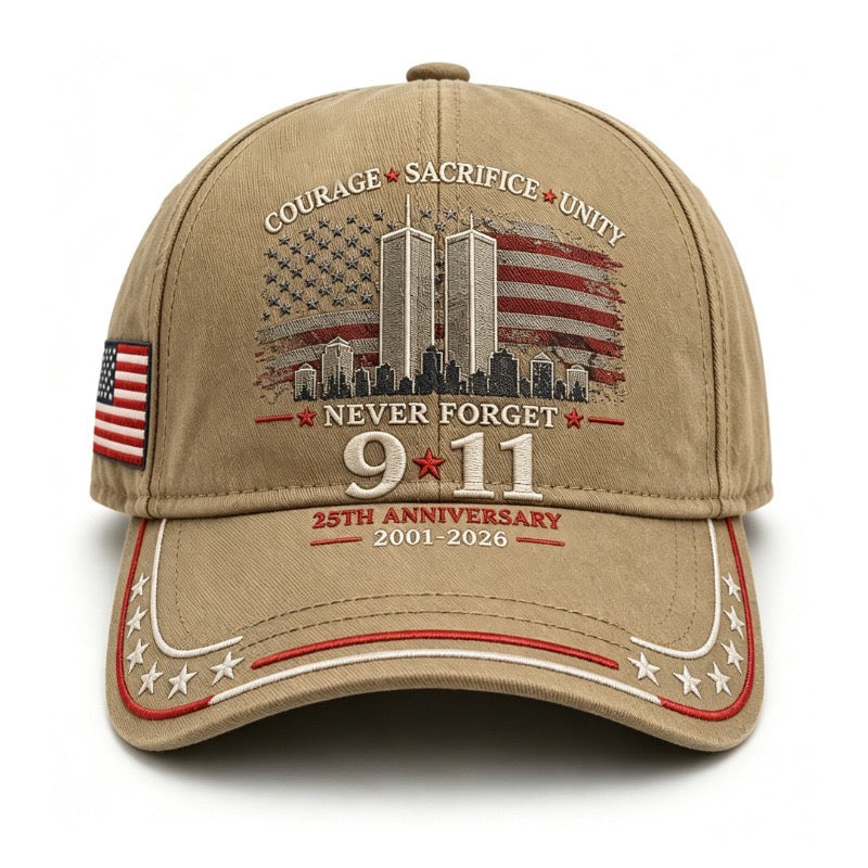Never Forget 9/11 – 25th Anniversary Memorial Cap | 2001–2026🎁Free Memorial Coin With EveryCap Purchase