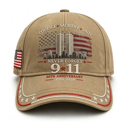 Never Forget 9/11 – 25th Anniversary Memorial Cap | 2001–2026🎁Free Memorial Coin With EveryCap Purchase