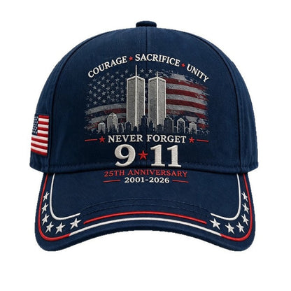 Never Forget 9/11 – 25th Anniversary Memorial Cap | 2001–2026🎁Free Memorial Coin With EveryCap Purchase