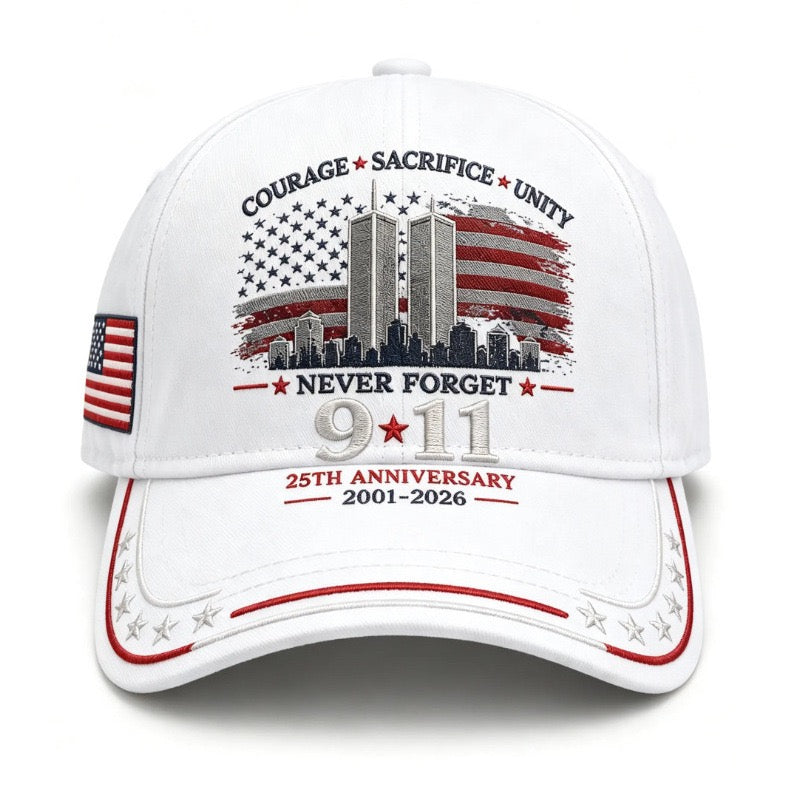 Never Forget 9/11 – 25th Anniversary Memorial Cap | 2001–2026🎁Free Memorial Coin With EveryCap Purchase