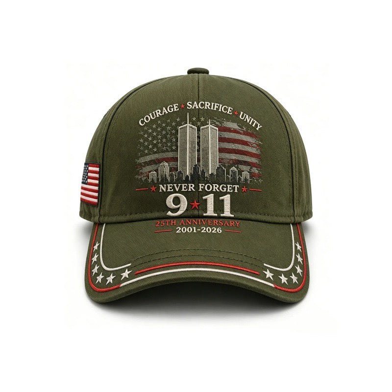 Never Forget 9/11 – 25th Anniversary Memorial Cap | 2001–2026🎁Free Memorial Coin With EveryCap Purchase