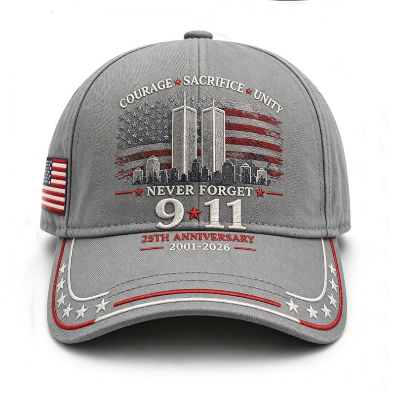 Never Forget 9/11 – 25th Anniversary Memorial Cap | 2001–2026🎁Free Memorial Coin With EveryCap Purchase