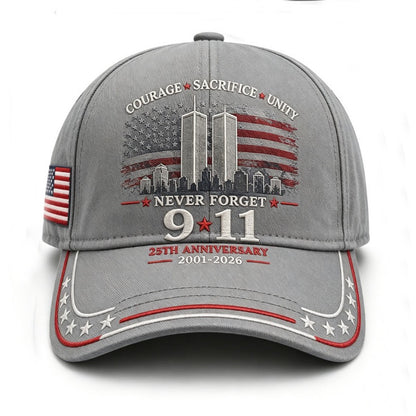 Never Forget 9/11 – 25th Anniversary Memorial Cap | 2001–2026🎁Free Memorial Coin With EveryCap Purchase