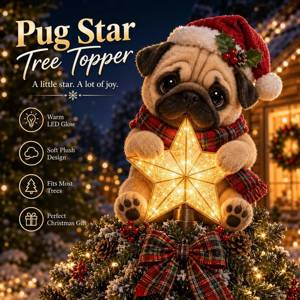 TopSpire®Christmas Glow Pup Tree Topper - Light-Up Holiday Dog Tree Topper