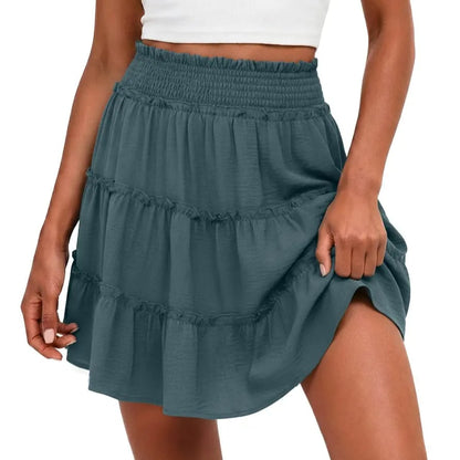 🌓 Women's Boho Floral Skorts, Flowy Tiered Ruffle Elastic-Waist Bottoms with Built-in Shorts and Pockets, Casual Style