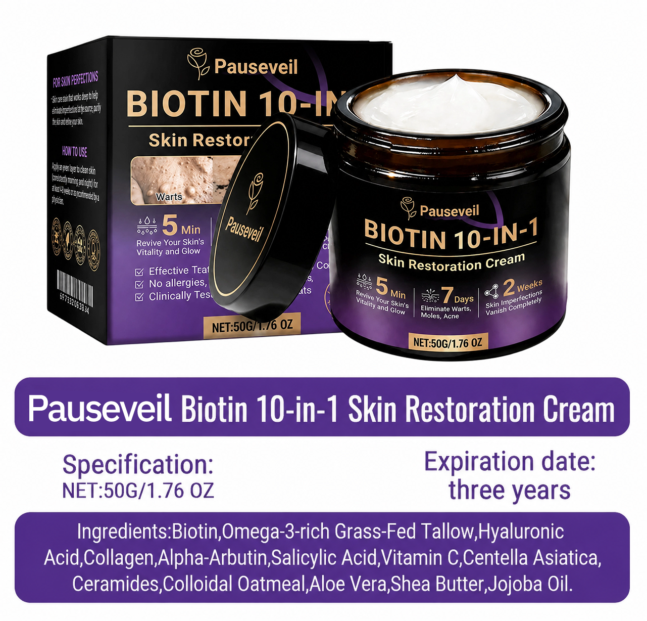 Made and Shipped from USA✨Pauseveil® Biotin 10-in-1 Skin Restoration Cream🍀