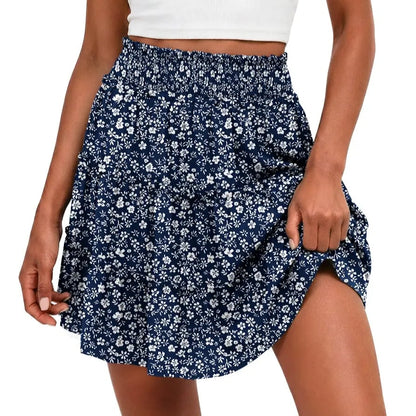 🌓 Women's Boho Floral Skorts, Flowy Tiered Ruffle Elastic-Waist Bottoms with Built-in Shorts and Pockets, Casual Style