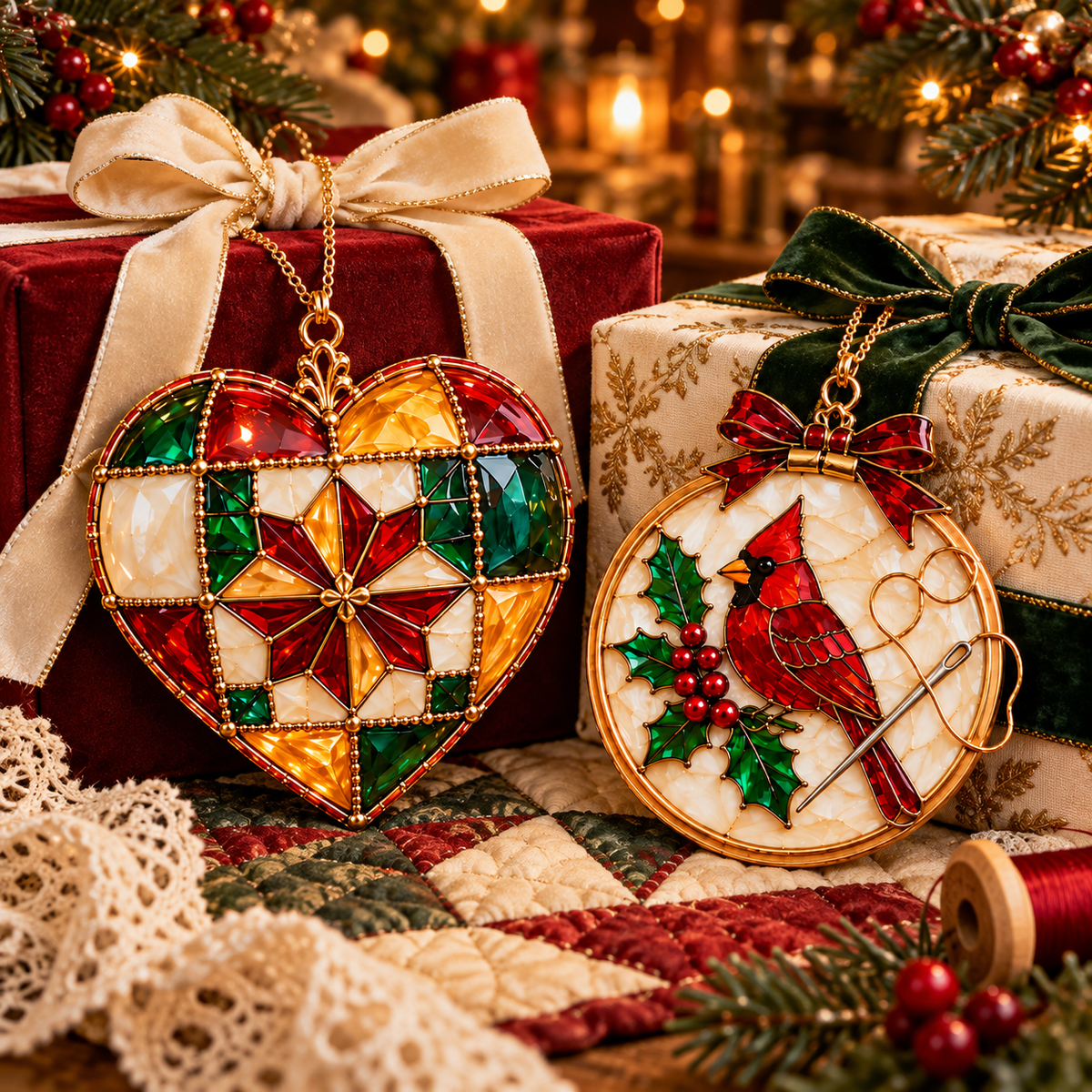 ✨ 2026 TopSpire®Vintage Stained Glass Sewing Christmas Ornaments – Set of 6