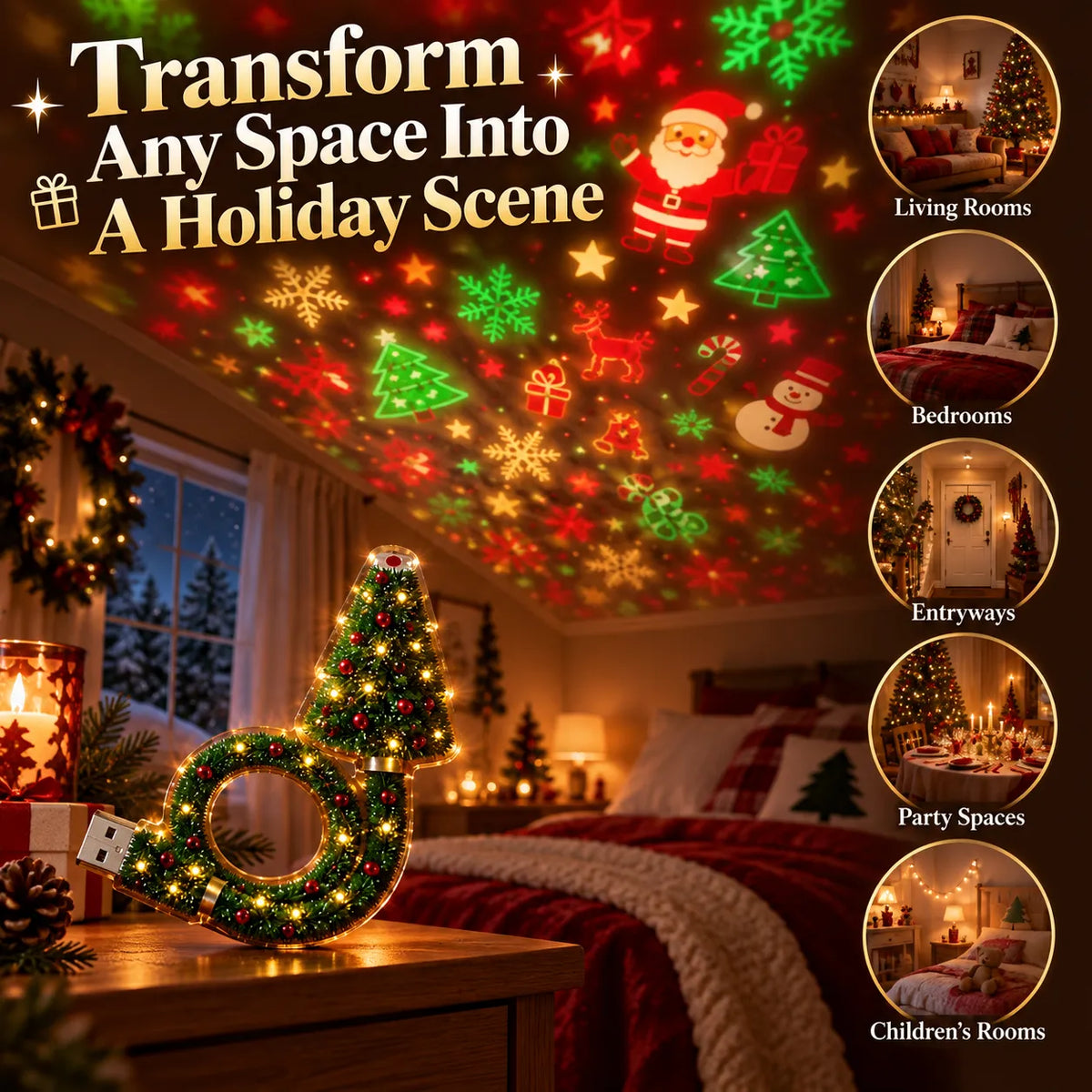 🎄🔥 TopSpire® 6-in-1 Christmas Magic Projector – Light Up Your Room with Festive Scenes