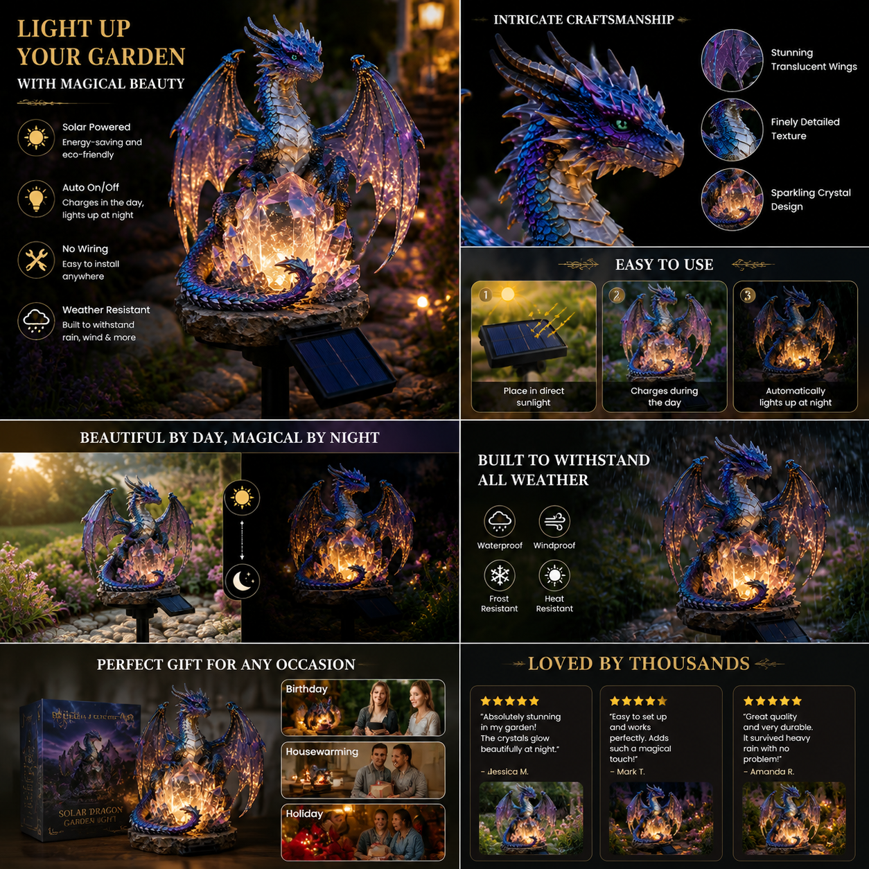 💜 Amethyst Crystal Dragon – Solar Dragon Crystal Garden Light✨️