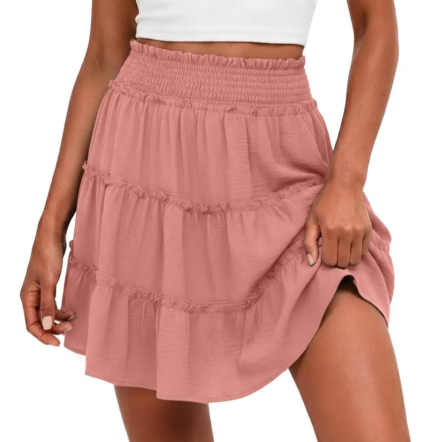 🌓 Women's Boho Floral Skorts, Flowy Tiered Ruffle Elastic-Waist Bottoms with Built-in Shorts and Pockets, Casual Style