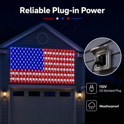 Solar American Flag Lights Outdoor,420 LEDs American Flag Net Lights 6.5ft x 3.28ft Super Bright