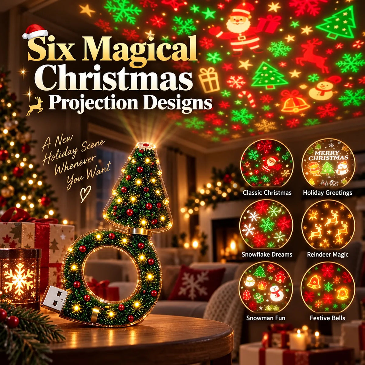 🎄🔥 TopSpire® 6-in-1 Christmas Magic Projector – Light Up Your Room with Festive Scenes