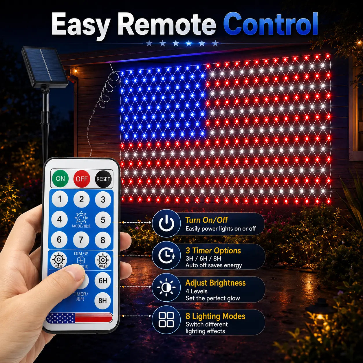 Solar American Flag Lights Outdoor,420 LEDs American Flag Net Lights 6.5ft x 3.28ft Super Bright