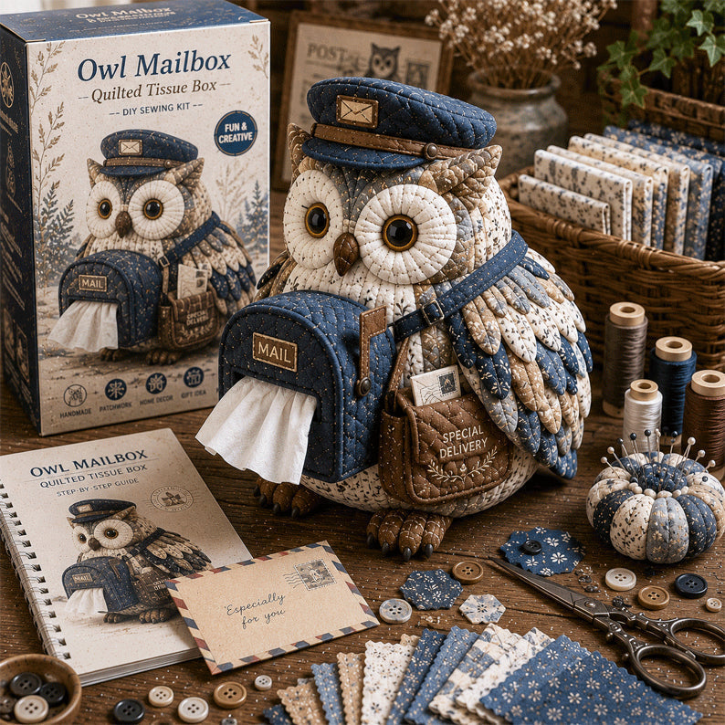 🦉DIY Sewing Kit - Quilted Tissue Box with Wise Owl Pattern