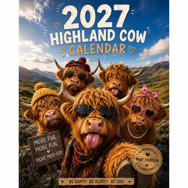 🐮 2027 Funny Highland Cow Wall Calendar🗓️ | A4 Hanging Calendar |🎁 Designed by Isabel Kline 🎨📆