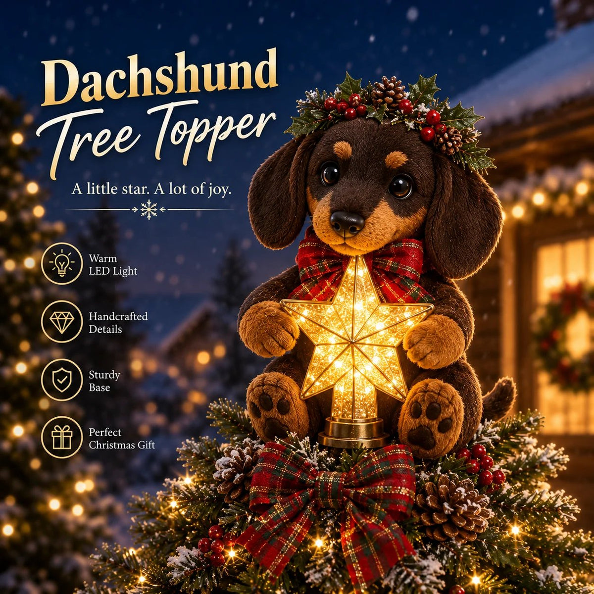 TopSpire®Christmas Glow Pup Tree Topper - Light-Up Holiday Dog Tree Topper