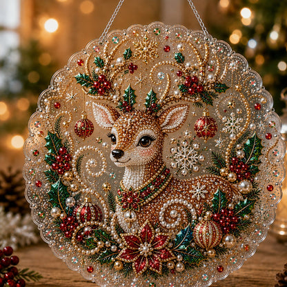 🎄 LAST DAY 49% OFF – ✨TopSpire® Christmas Pearl Diamond Art Hanging Ornament Kit | Luxury Flocked Canvas with Scratch-Resistant Non-Fading Pearl Beads DIY Handmade Holiday Hanging Decor 🎅💎