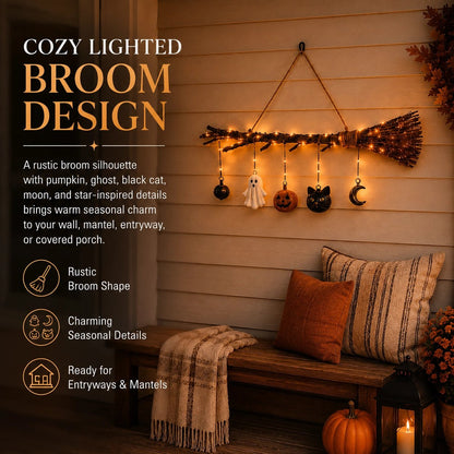 🎃Lighted Fall Broom Wall Hanging🍂