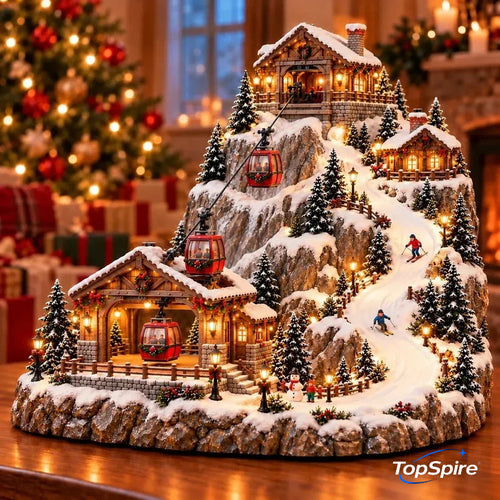 🚡TopSpire®Animated Christmas Mountain Cable Car & Ski Village Scene ✨