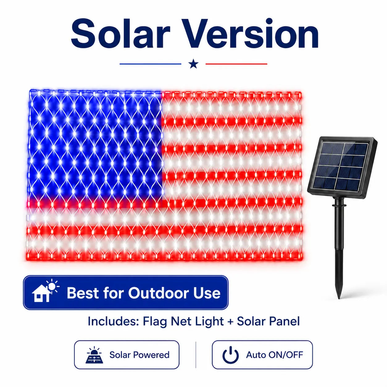 Solar American Flag Lights Outdoor,420 LEDs American Flag Net Lights 6.5ft x 3.28ft Super Bright