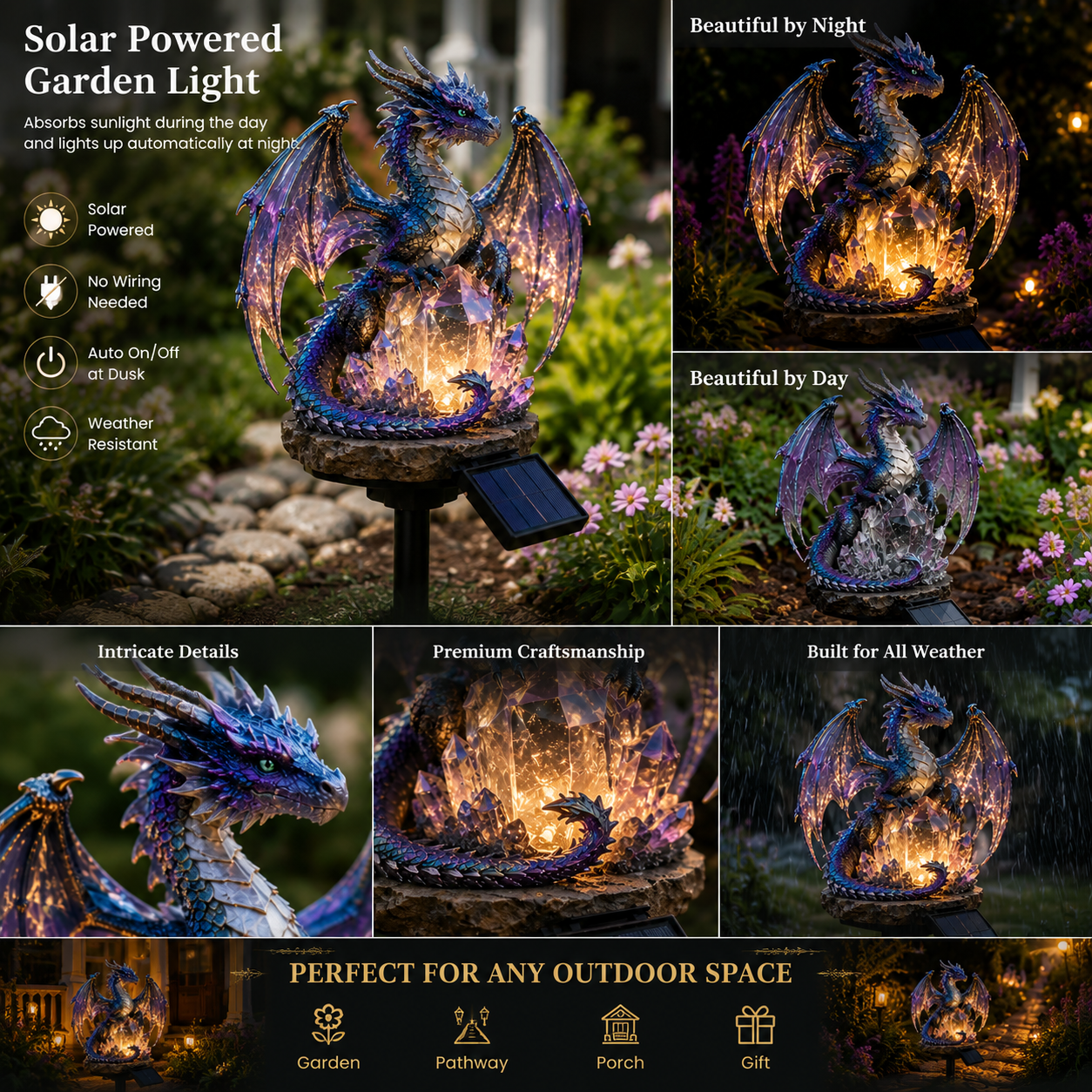 💜 Amethyst Crystal Dragon – Solar Dragon Crystal Garden Light✨️