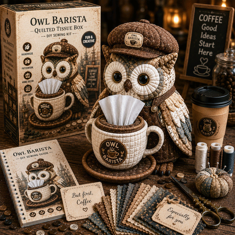 🦉DIY Sewing Kit - Quilted Tissue Box with Wise Owl Pattern