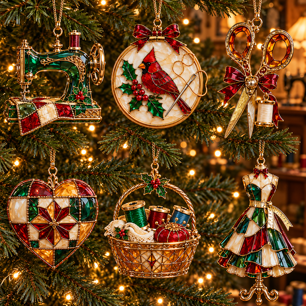 ✨ 2026 TopSpire®Vintage Stained Glass Sewing Christmas Ornaments – Set of 6